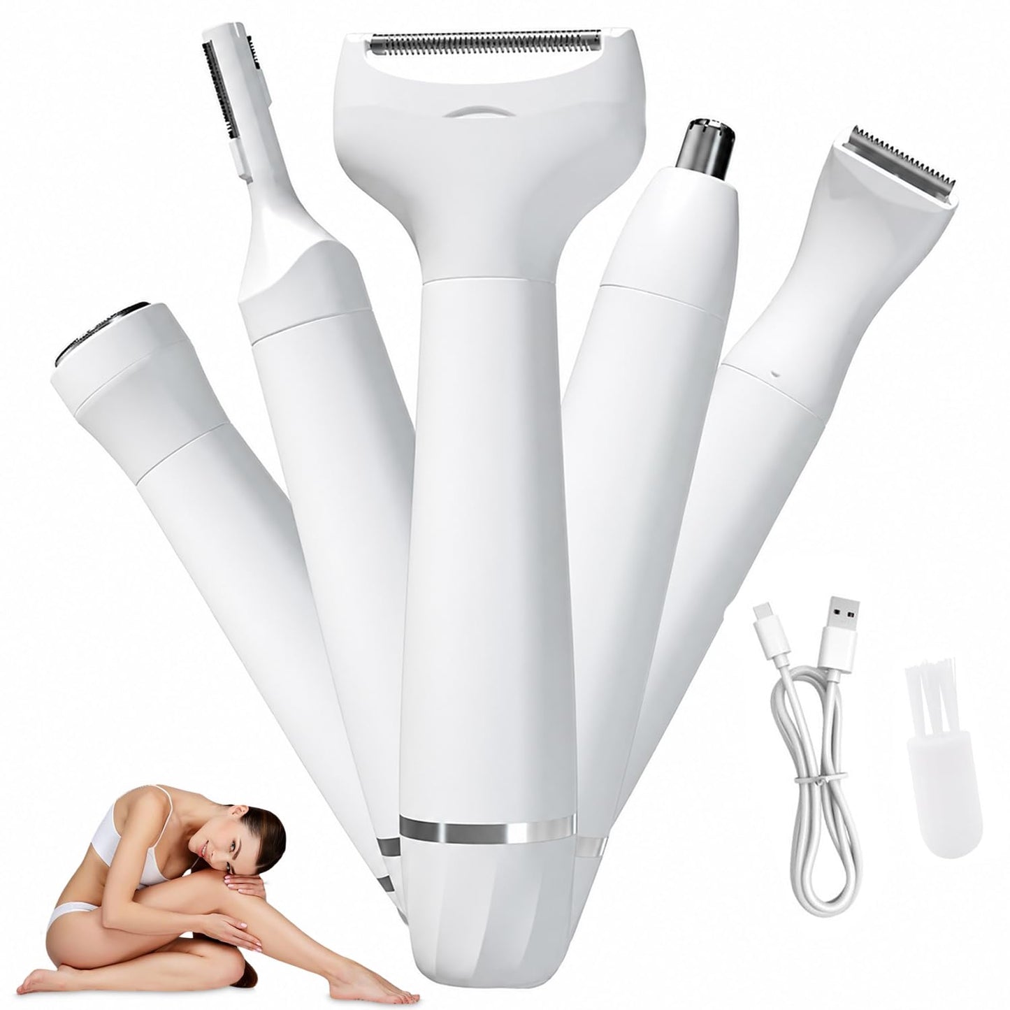 Electric Razors for Women, Bikini Trimmer for Women 5 in 1 Body Shaver for Nose Hair Face Eyebrow Arms Legs Armpit Underarm Pubic Area, Replaceable Beauty and Personal Care Infinity Choices