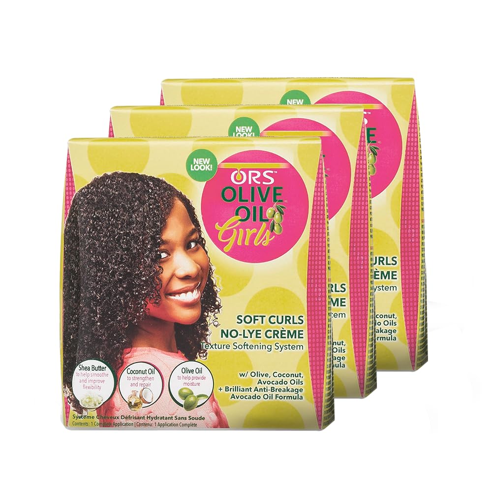 ORS Olive Oil Girls Soft Curls No-Lye Creme Texture Softening System Kit with Olive, Coconut & Avocado Oils (Pack of 3) Beauty & Personal Care ORS