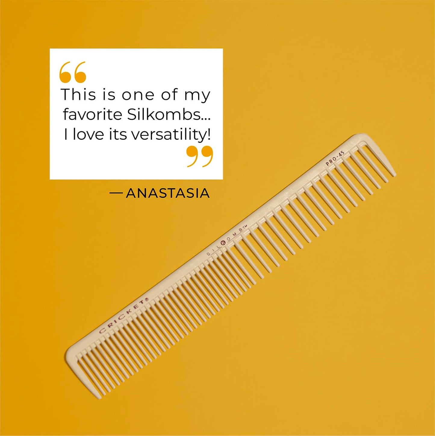 Cricket Silkomb Pro-45 All Purpose Professional Hair Stylist Comb - Japanese Made, Silicone Injected, Dual Tooth Patterns for Detangling, Cutting Beauty & Personal Care Cricket