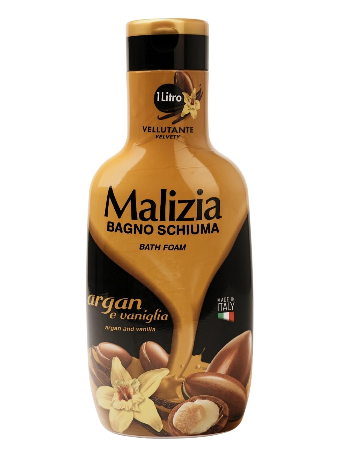 Malizia: Velvety Bath Foam, Argan and Vanilla Scent 33.8 Fluid Ounce (1000mL) Bottle [ Italian Import ] Beauty and Personal Care Malizia