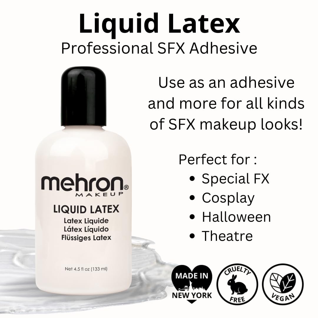 Mehron Makeup Liquid Latex | SFX | Halloween Latex Makeup | Glue for Skin | Prosthetic Glue 4.5 fl oz (133 ml) (Clear) | Made in the USA Beauty & Personal Care Mehron