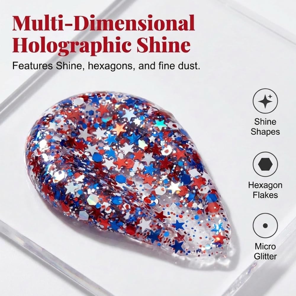 Red White Blue Hair Glitter Stick, 2026 New Patriotic USA Flag Star Chunky Face Body Outfits Sparkle Patriotic Pride Glitter for Soccer President's Beauty & Personal Care SundownAura