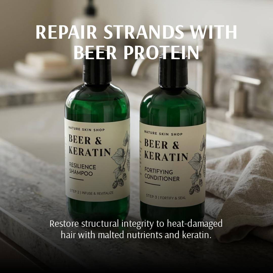 Nature Skin Shop Beer Shine Keratin Shampoo and Conditioner Set - Strengthening & Volumizing Duo for Damaged, Dull Hair - Restores a Luminous Look Beauty & Personal Care Nature Skin Shop