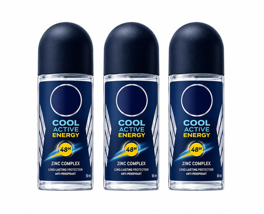 NIVEA Roll On Men Cool Active Energy 50 ml (Pack of 3) Formulated With Zinc Complex, Provides Long-lasting 48h Antiperspirant Protection for All Skin Beauty and Personal Care NIVEA