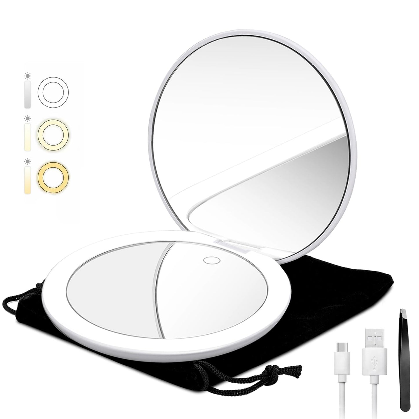 LED Lighted Compact Magnifying Travel Makeup Mirror - 5 inches Double Sided 1X/10X Magnification, USB Rechargeable 1000mAh, Touch Screen, 56 High-CRI Beauty & Personal Care merifun
