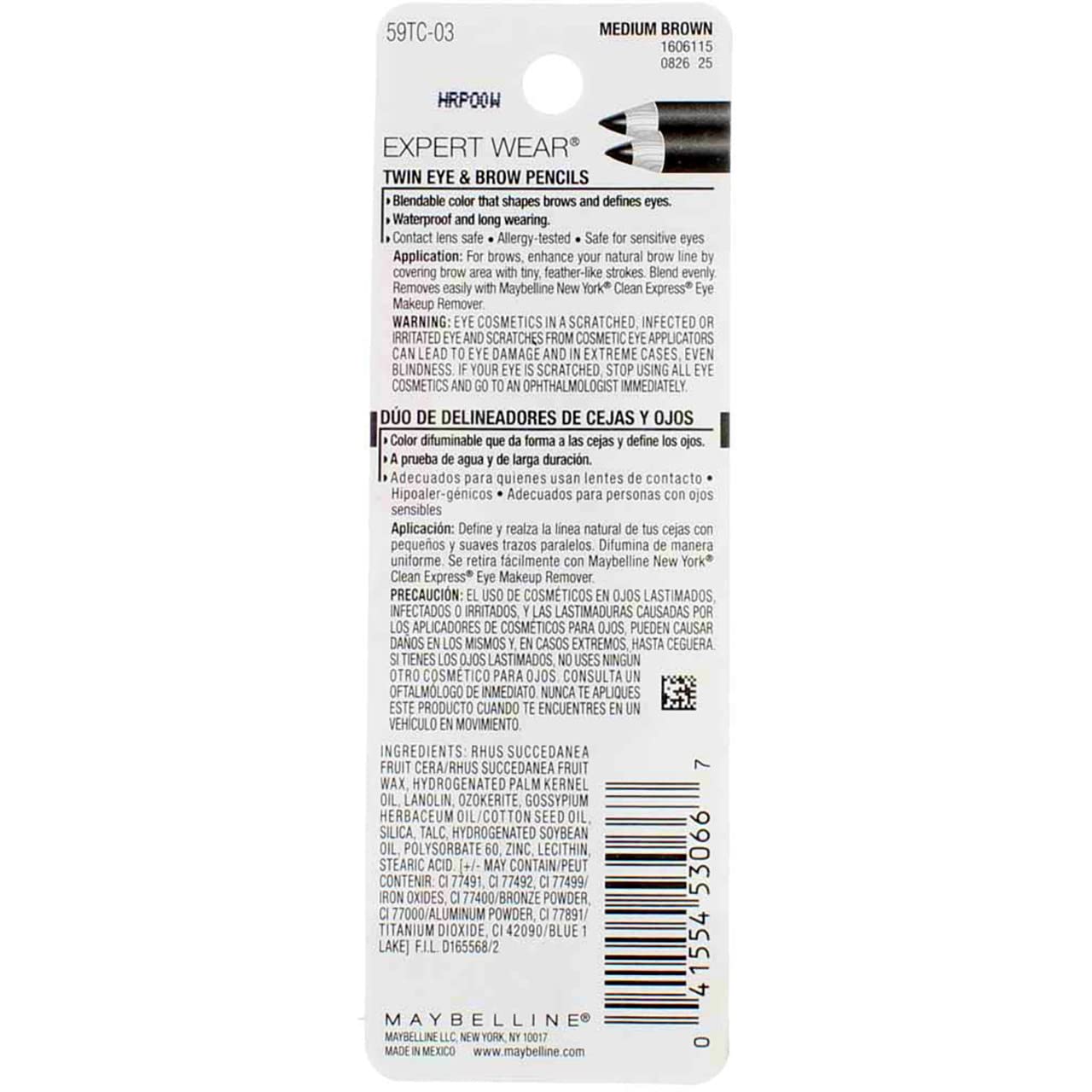 Maybelline Expert Eyes Twin Brow & Eye Pencils, Medium Brown [103], 0.06 oz (Pack of 6) Beauty & Personal Care MAYBELLINE