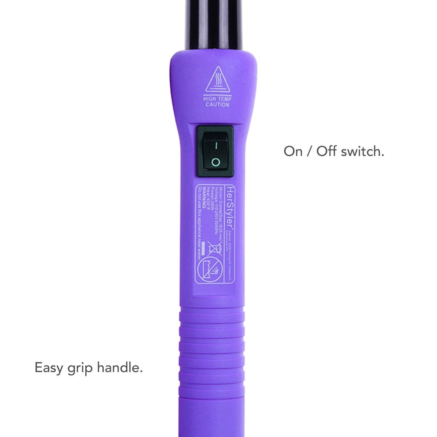 Herstyler Grande Ceramic Tapered Curling Wand - 1 inch Dual Voltage with Negative Ions for Long and Short Hair (Purple) Beauty & Personal Care HerStyler