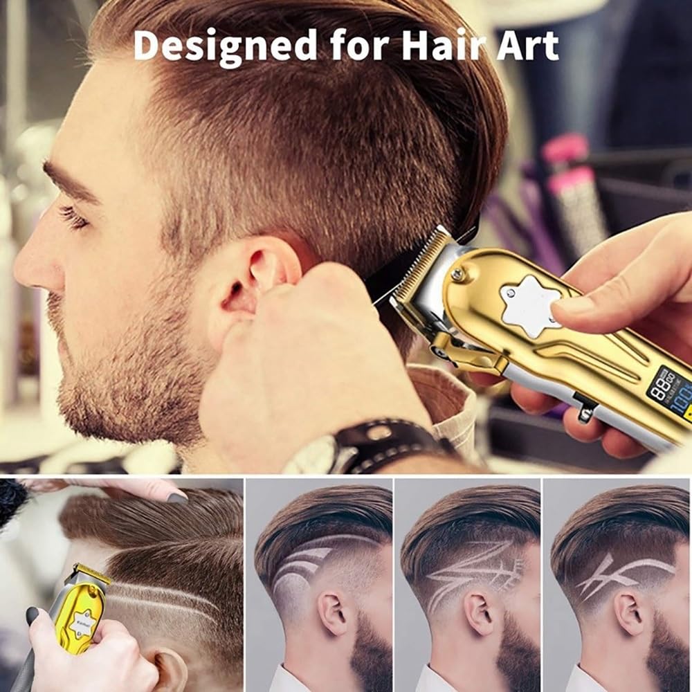 GLESVOWIO Pro Hair Clipper 2PCS Combo Kit Full Metal and Trimmer Professional Beard Grooming for Barber Home Rechargeable Beauty and Personal Care GLESVOWIO