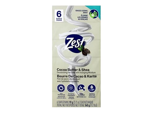 Zest Creamy Cocoa Butter & Shea Soap, 6 Bars, 3.2 Oz. Each, 3.2 Fl Oz Beauty & Personal Care Zest