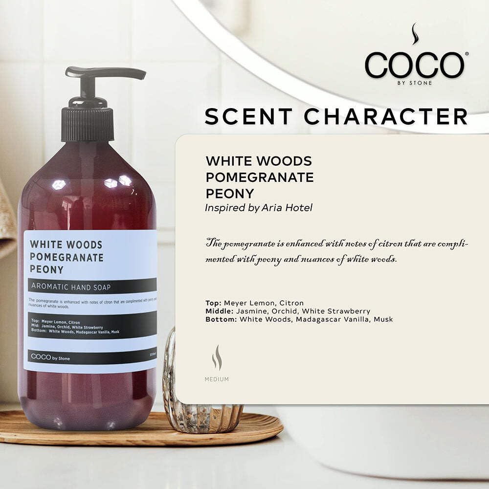 COCO by Stone 16oz Hand Soap (White Woods | Pomegranate | Peony Inspired by Aria Hotel) - Castile Soap for Soft Cleansing and a Floral-Fruit Vegan Beauty & Personal Care COCO by Stone