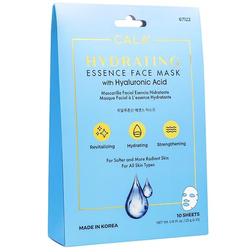 Cala Hydrating Essence Face Masks with Hyaluronic Acid - 10 Sheets Moisturizing Sheet Masks for Radiant, Plump Skin Beauty & Personal Care Cala