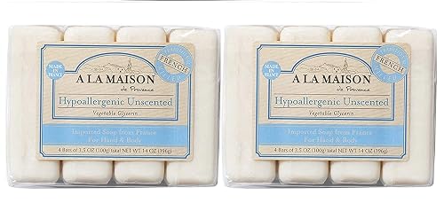 A LA MAISON Hypoallergenic Unscented Bar Soap - Triple French Milled Natural Moisturizing Hand Soap Bar (8 Bars of Soap, 3.5 oz) Beauty & Personal Care A LA MAISON