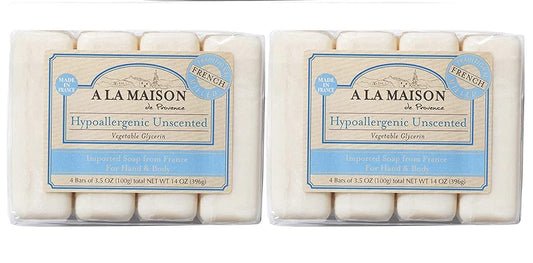 A LA MAISON Hypoallergenic Unscented Bar Soap - Triple French Milled Natural Moisturizing Hand Soap Bar (8 Bars of Soap, 3.5 oz) Beauty & Personal Care A LA MAISON