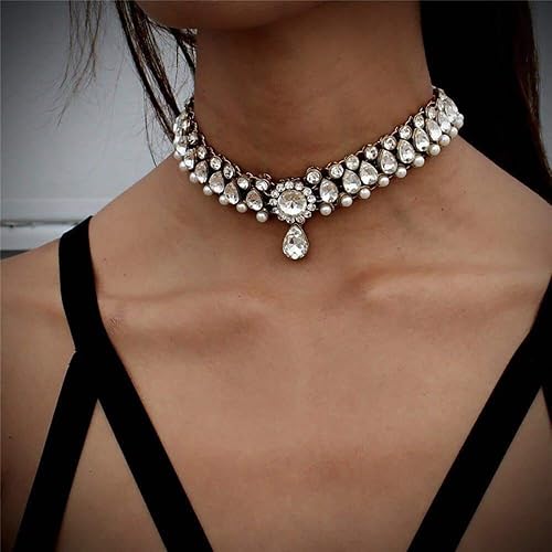 DoubleNine Rhinstone Crystal Choker Wedding Bridal Necklace Collar Teardrop Handmade Prom Statment Accessories for Women Girls Bridesmaid Gift Beauty & Personal Care Doubnine