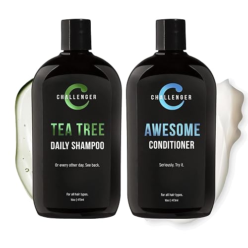 Challenger Tea Tree Shampoo & Peppermint Conditioner Combo | Men's Shower Product | For Itchy & Dry Scalp | Removes Dirt & Oils | Argan Oil, Biotin | Beauty & Personal Care Challenger