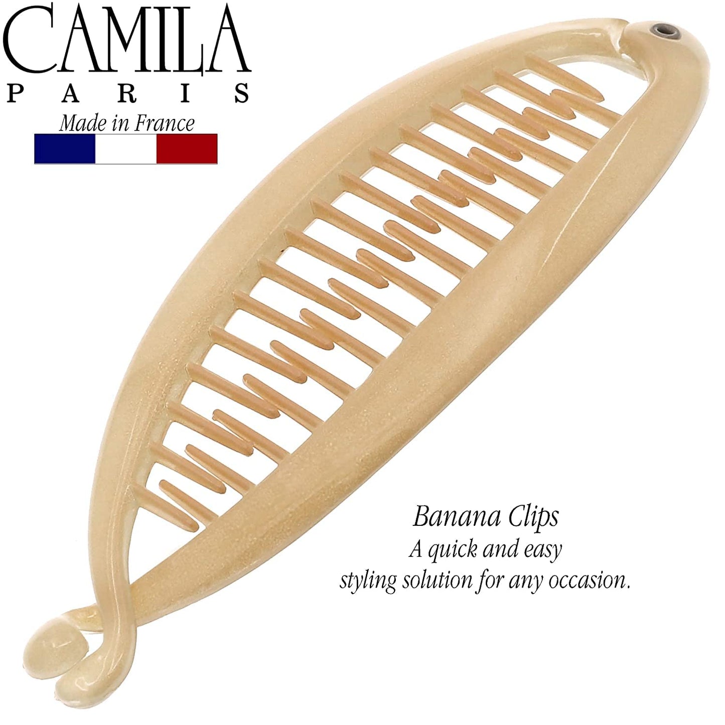 Camila Paris CP3133 2 Pack French Banana Clip Hair Comb Classic Girls Updo Flexible Ponytail Holder Interlocking Banana Combs, Fashion Durable Styling Beauty & Personal Care Camila