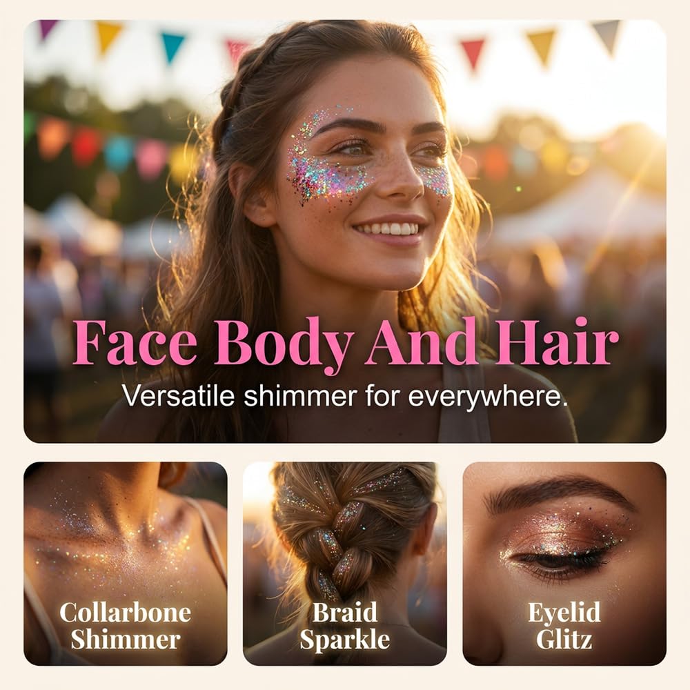 4th of July Patriotic Body Glitter Stick, Red White Blue Face Glitter Stick Makeup for Womens Body Hair Face Fourth Outfit Party Festival Football Beauty & Personal Care SundownAura