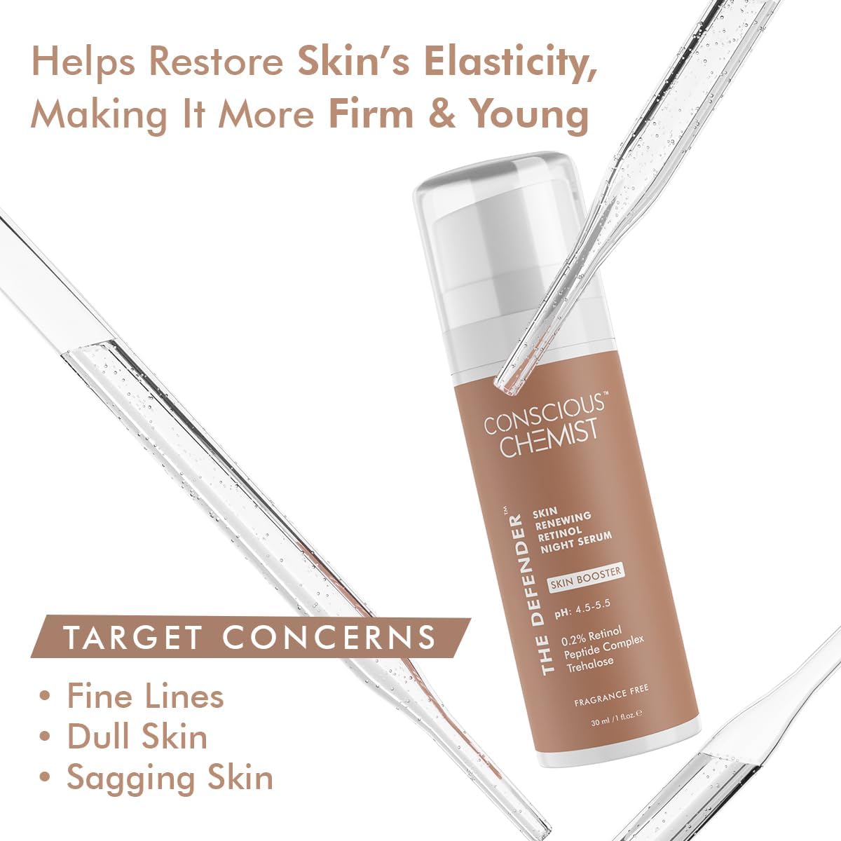 Conscious Chemist® Multi Peptide & 0.2% Retinol Serum | Anti Aging Serum | Boosts Collagen & Reduces Fine Lines, Wrinkles | Probiotics & Cica Water | Beauty & Personal Care Conscious Chemist