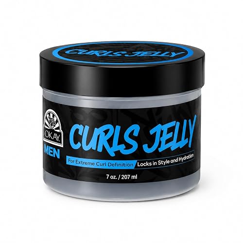 OKAY Men’s Curls Jelly, 7 oz - Curl Defining Styling Gel for Men, Lightweight Hold, Frizz Control & Natural Shine, Paraben-Free Hair Jelly for Curly Beauty & Personal Care OKAY