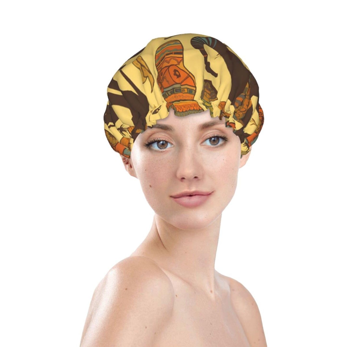 Africa Elephant Shower Cap For Women Reusable Double Layers Bathing Bath Cap Hair Caps Waterproof Elastic Band Ladies Spa Salon Shower Hat Hair Caps Beauty and Personal Care GDSHJKLW