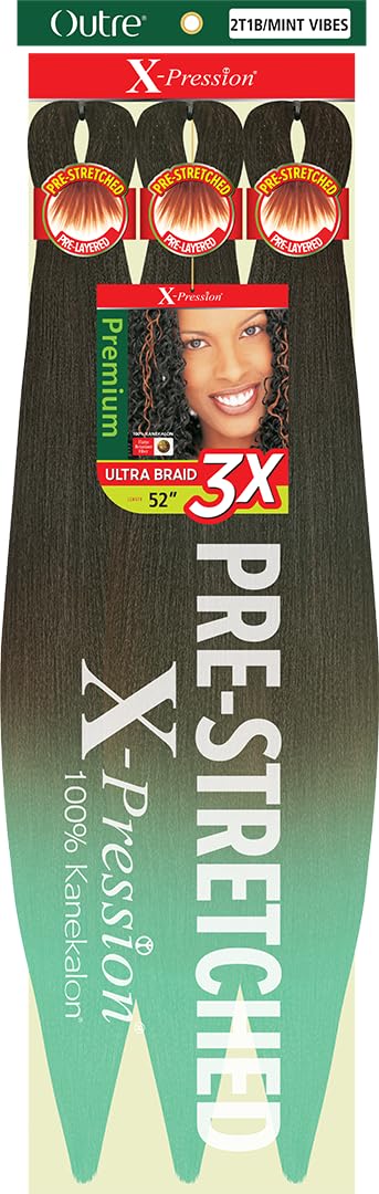 Outre X-Pression Braid - Pre Stretched Braid 52" 3X (5 Pack, 2T1B/MINT VIBES)
