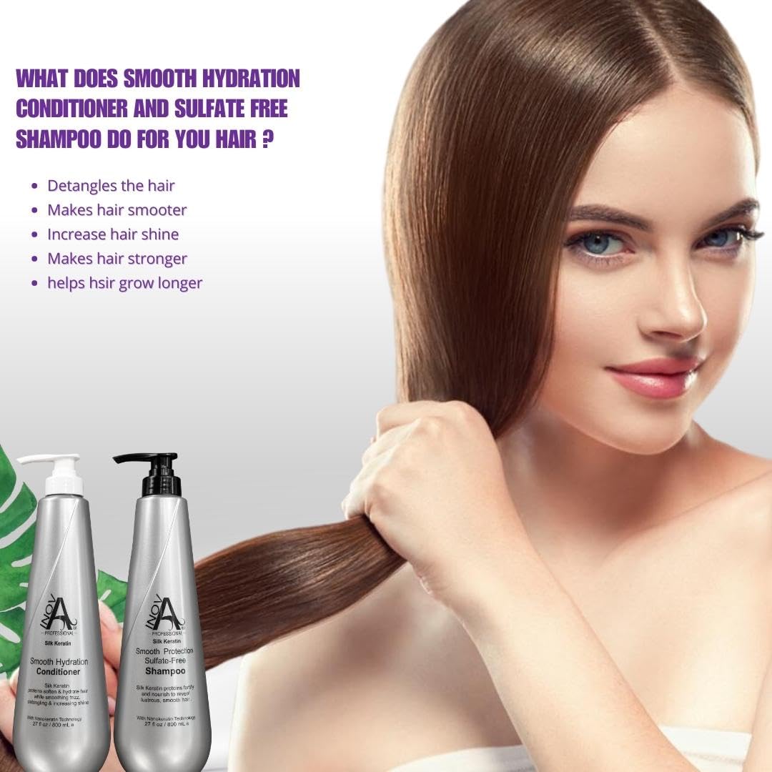 Inova Professional Silk Keratin Shampoo & Conditioner Set - Smooth Protection Sulfate-Free Shampoo & Smooth Hydration Conditioner (27 Oz), grey Beauty & Personal Care Inova Professional