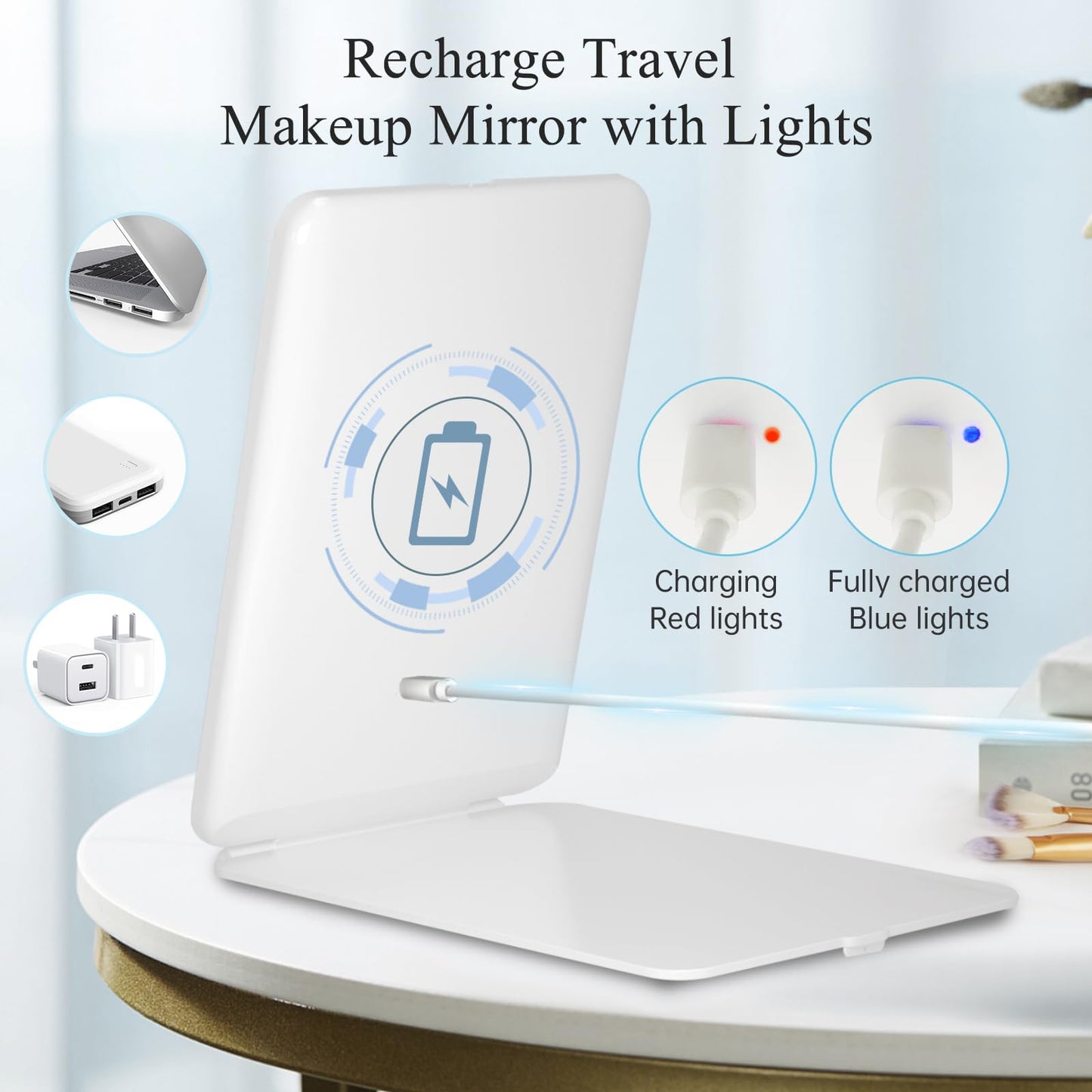 FUNTOUCH Rechargeable Travel Makeup Mirror with 72 Led Lights, Portable Lighted Beauty Mirror, 3 Color Lighting, Dimmable Touch Screen, Tabletop LED Beauty & Personal Care FUNTOUCH
