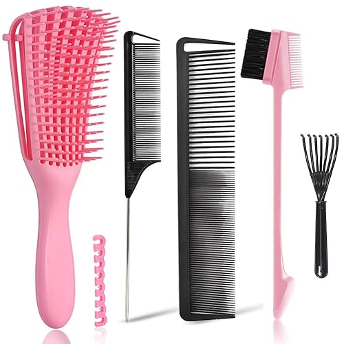 EZ Detangler Brush with Edge Brush, Rat Tail Combs Set for Natural, Curly, Wet/Dry, Black Hair, Flex Detangling Brush set for Hair Style and Cuting Beauty & Personal Care MISSUHUI