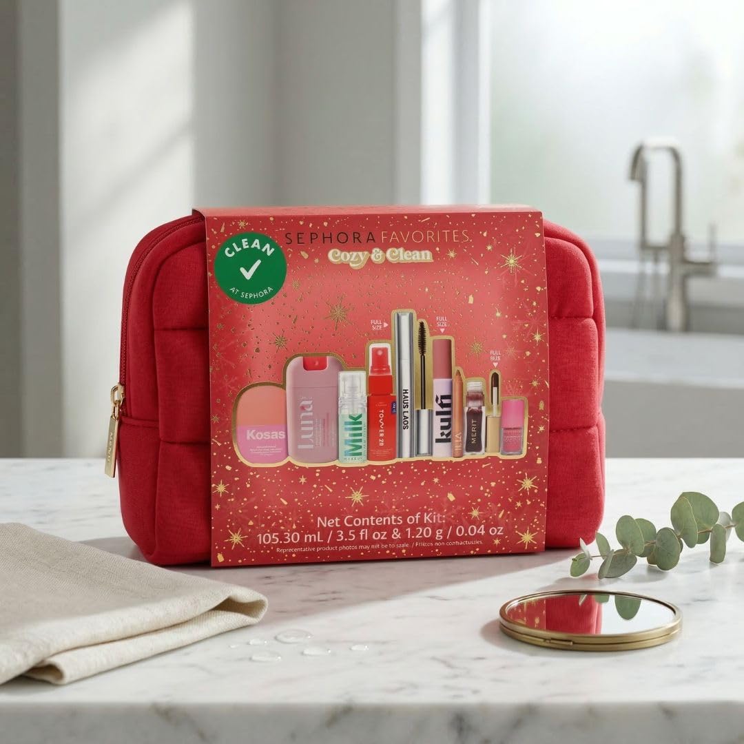 Sephora Cozy & Clean Makeup Holiday Gift Set - 9 Clean Beauty Essentials with Lip, Primer, Mascara & Skincare Beauty & Personal Care SEPHORA