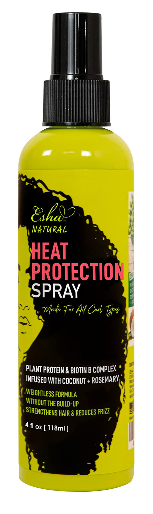 Esha Girl Heat Protection Spray for 3C & 4C Curly Hair - Up to 450F - For Synthetic Wigs & Natural Hair - Cruelty, Gluten Free Vegan Ingredients (4oz) Beauty & Personal Care Esha