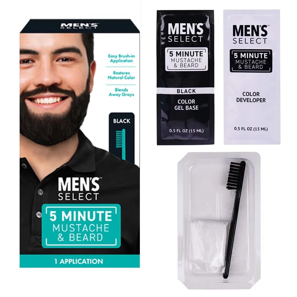 Men’s Select 5 Minute Mustache & Beard Black Brush-In Facial Hair Dye with Brush Included Beauty & Personal Care Men's Select