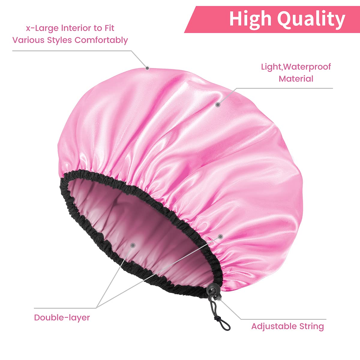 Auban Shower Cap for Women, Adjustable Reusable, Extra Large, Double-Layer Waterproof Bathing Cap, Waterproof Exterior, EVA Lining, Hair Cap for All Beauty & Personal Care Auban