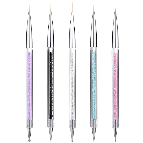 Gel Polish Nail Art Brushes Set-5 Pcs Dual-ended Nail Paint Brushes for Nail Art with Fine Liner Brushes and Dotting Pen (5,7,9,11,13 mm) Beauty & Personal Care Beauty Max