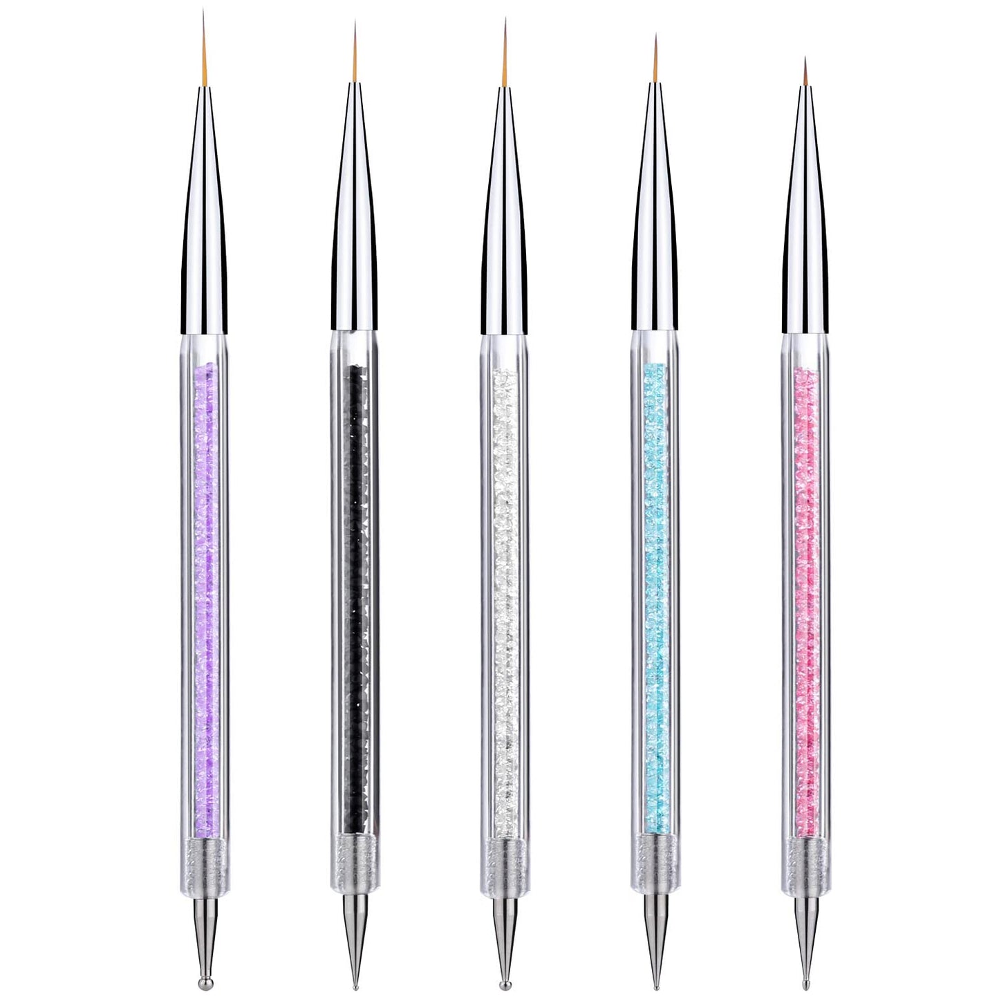 Gel Polish Nail Art Brushes Set-5 Pcs Dual-ended Nail Paint Brushes for Nail Art with Fine Liner Brushes and Dotting Pen (5,7,9,11,13 mm) Beauty & Personal Care Beauty Max