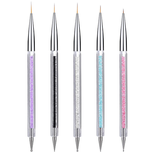 Gel Polish Nail Art Brushes Set-5 Pcs Dual-ended Nail Paint Brushes for Nail Art with Fine Liner Brushes and Dotting Pen (5,7,9,11,13 mm) Beauty & Personal Care Beauty Max