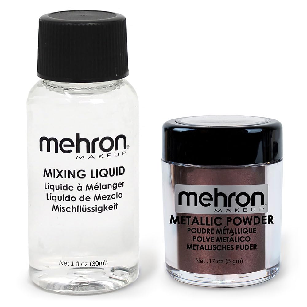 Mehron Makeup Metallic Powder (.17 oz) with Mixing Liquid (1 oz) (BRONZE) Beauty & Personal Care Mehron