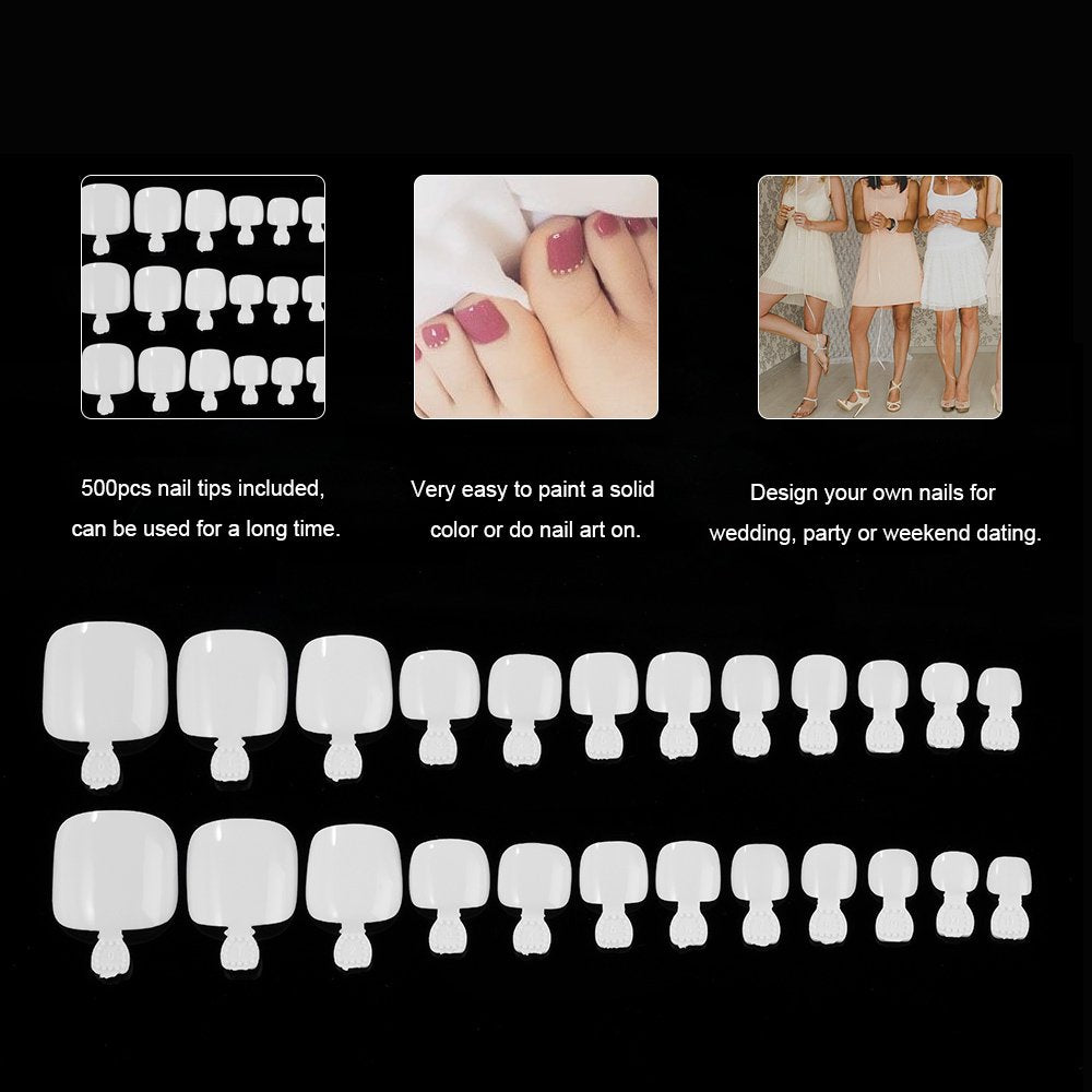 YIMART 500Pcs Fake Toenail Tips Set Nail Art Toe Decoration Full Cover False Toe Nail Tips for DIY Salon Foot Manicure Sticker Tools (White With Box) Beauty & Personal Care Yimart