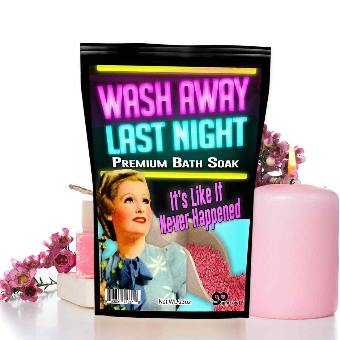 Gears Out Pink Bath Salt Luxury Bath Soak - Wash Away Last Night - Funny Girlfriend Gifts for Best Friends - Mediterranean Sea Salts - Ladies Night Beauty and Personal Care Gears Out