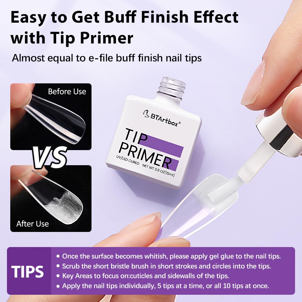 BTArtbox Nail Glue & Primer Set - 2 x 0.5 Fl Oz Acrylic French Ballerina Nail Gel, Long Lasting Super Strong 4 in 1 UV Nail Gel for Press On Nails Beauty and Personal Care BTArtbox