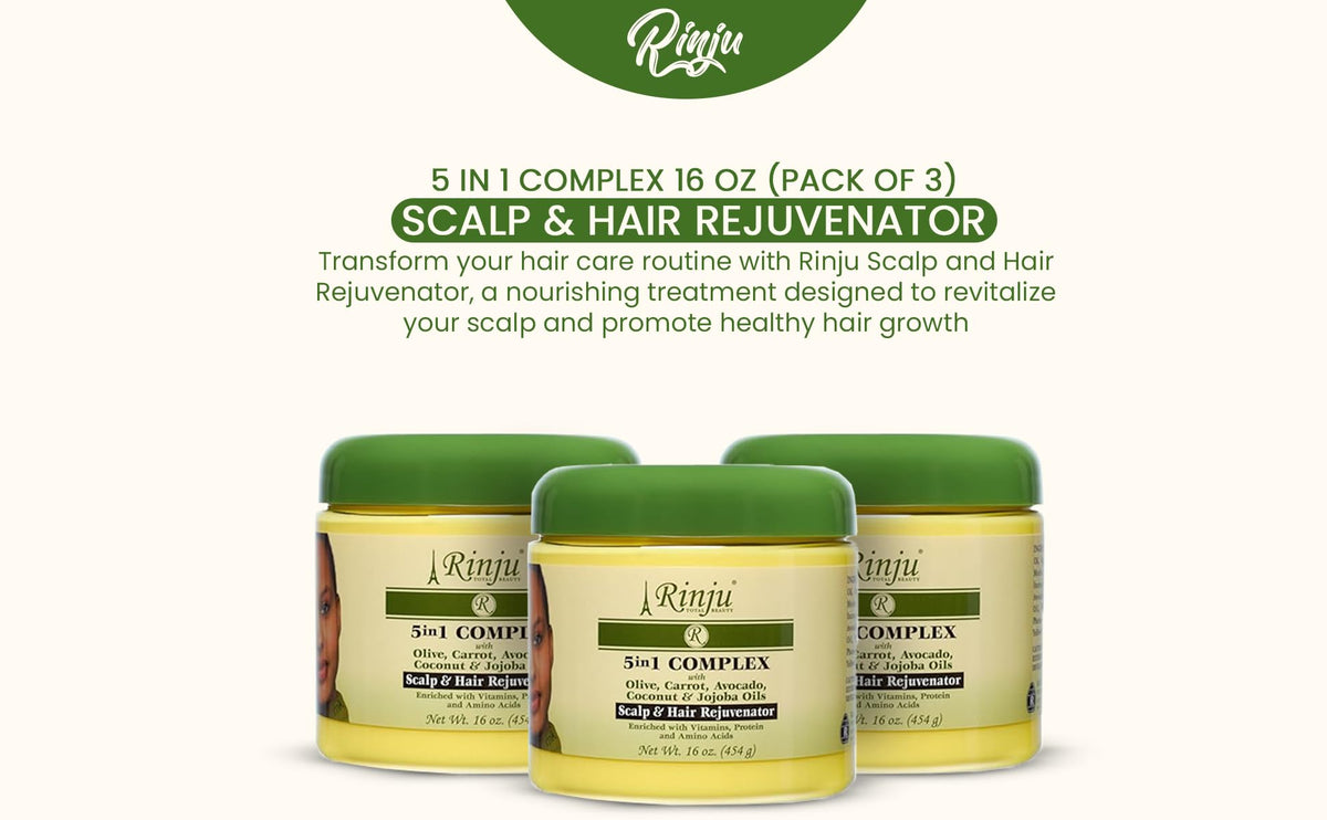 Rinju Pack of 3 Scalp & Hair Rejuvenator - Enriched with Olive, Carrot, Avocado, Coconut & Jojoba Oil - Shine & Restore Hair Balance 16 Oz