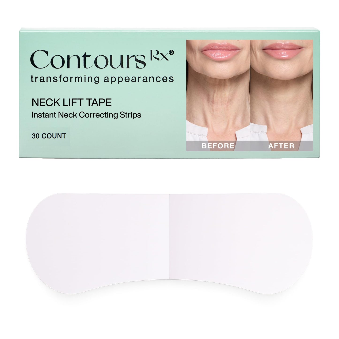 Contours Rx Neck Tightening Tape (30 Count) - Moisturizing Invisible Neck & Décolleté Strips - Instantly Smoothens & Tightens Neckline - Cosmetic Tape Beauty & Personal Care Contours Rx