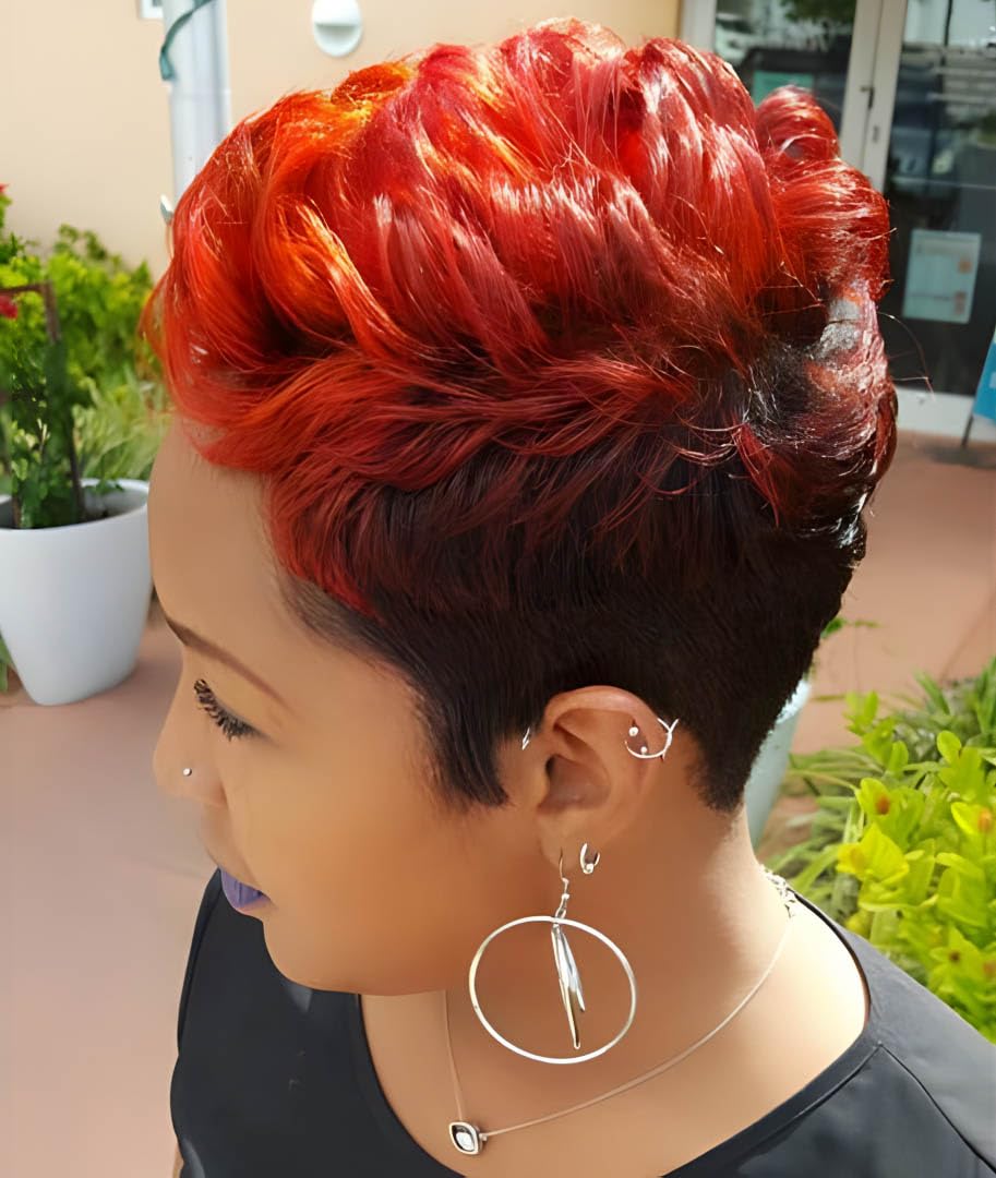 Naseily Short Black and Burgundy Wig Short Curly 2 Tones Synthetic Wigs For Black Women Natural Short Hair Wig (wig1011)