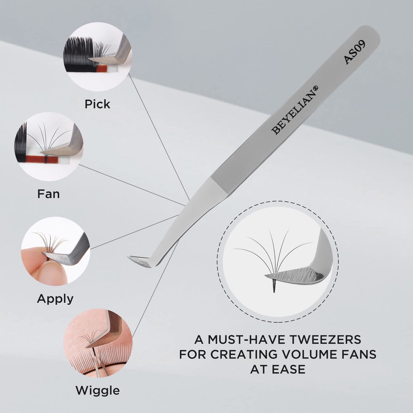 Volume Lash Tweezers Beyelian Lash Tweezers for Eyelash Extensions, Curved L High Precision Tip for Mega Fans, Stainless Steel AS09 Silver. Beauty & Personal Care BEYELIAN