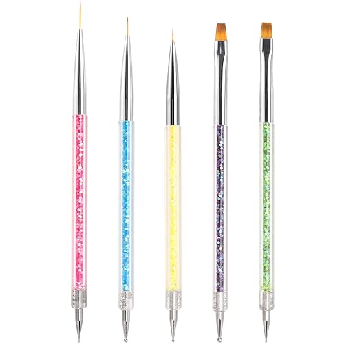 Nail Art Brushes 5 Pcs Double Ended Fine Nail Liner Brush Dotting Pen Nail Gel Polish Detail Drawing Tools Beauty & Personal Care Beauty Max