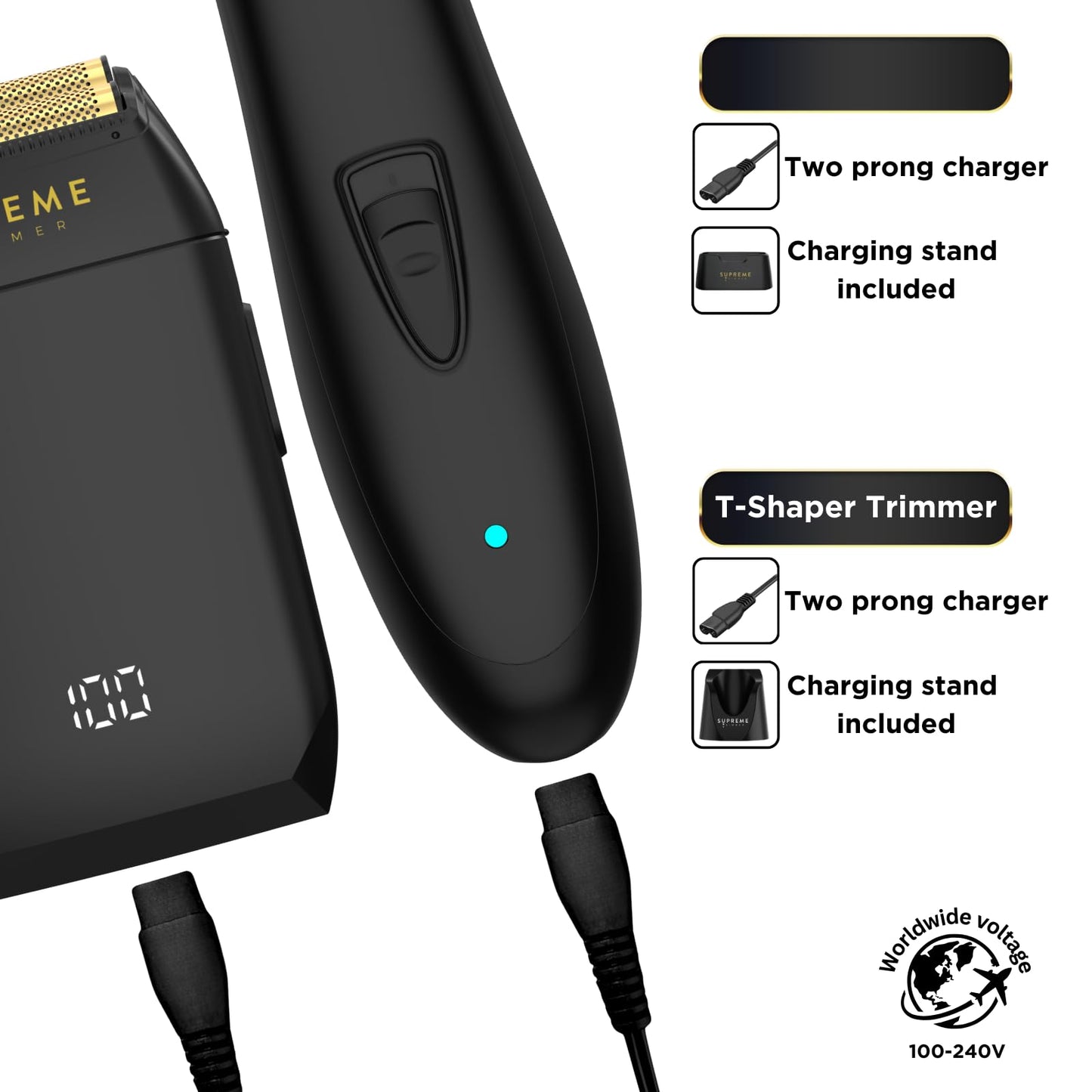 Supreme Trimmer 2-in-1 T-Shaper Trimmer & Crunch Foil Shaver - STF602 Electric Razor & ST5206 DLC Beard Trimmer Barber Haircut Kit - Black Beauty and Personal Care Supreme Trimmer