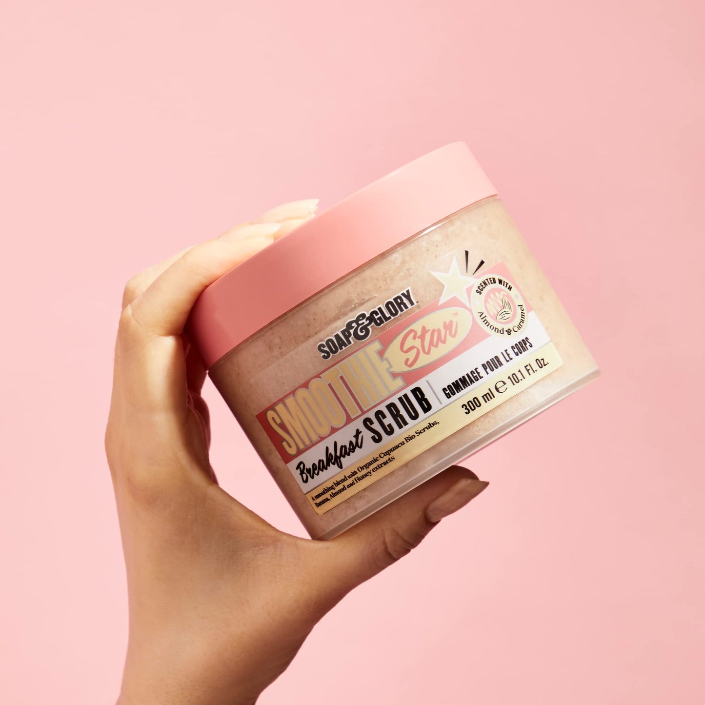 Soap & Glory Smoothie Star Exfoliating Body Scrub - Buff & Smooth Skin - Almond & Caramel Scented Vegan Body Polish - Brightening Scrub with Honey Beauty & Personal Care Soap & Glory