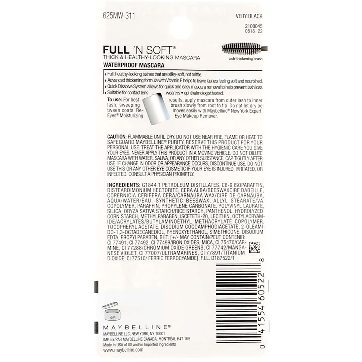 Maybelline Full N Soft Waterproof Mascara, Very Black 311 1 ea Beauty & Personal Care MAYBELLINE