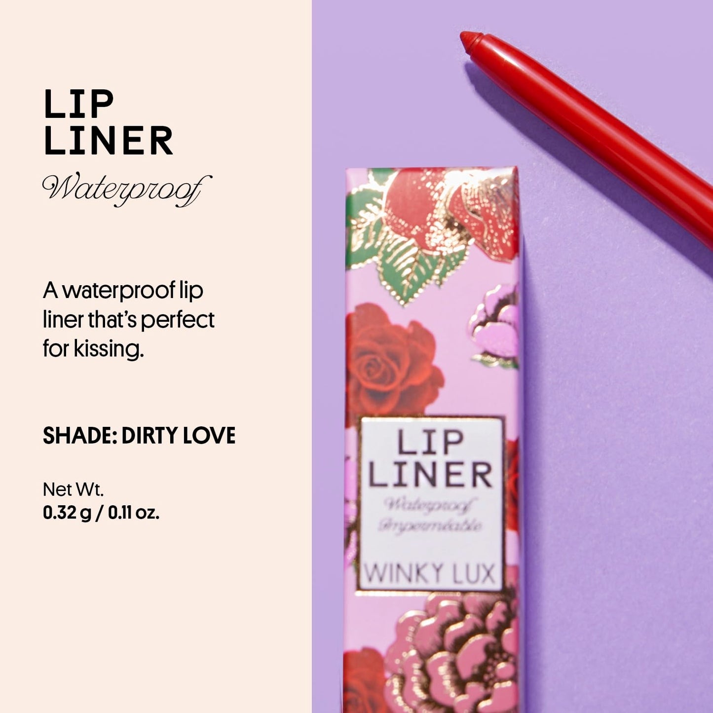 Winky Lux Dirty Love Demi Matte Lip Liner Pencil - Vibrant Red Lipliner, Waterproof Long Lasting Formula, Creamy Retractable Tip For Precision Beauty & Personal Care Winky Lux
