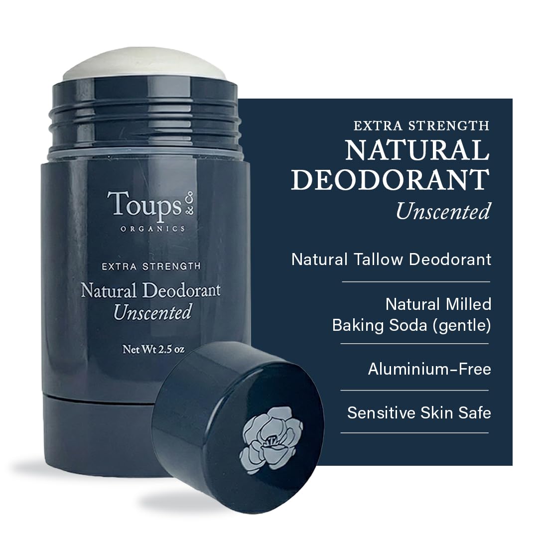 Toups & Co Natural Extra-Strength Deodorant - Unscented - Aluminum-Free Odor Protection - With Grass-Fed Tallow & Magnesium - Baking Soda Balanced Beauty and Personal Care Toups and Co