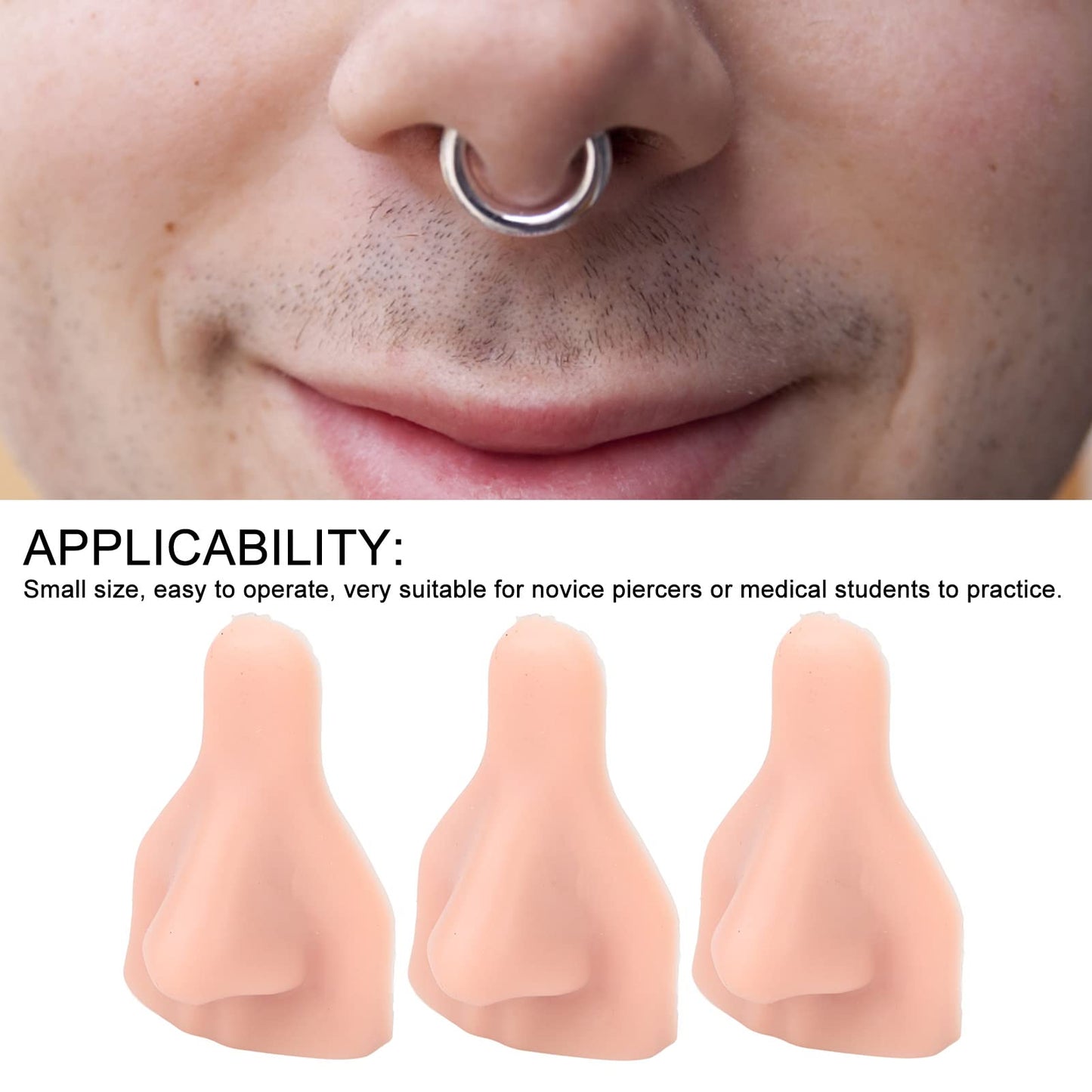 JTLB 3PCS Silicone Nose Model, Soft Flexible Reusable Simulation 3D Silicone Nose Model for Jewelry Display,Practice Teaching Instructions (Light Skin Beauty and Personal Care JTLB